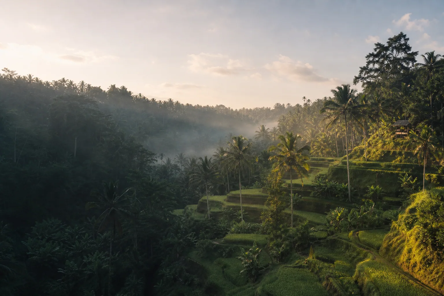 Scenic Bali rice terraces at sunrise